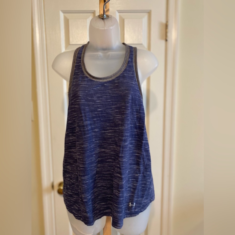Under Armour - Woman’s blue & white w/gray trim workout racer back top, Size: M